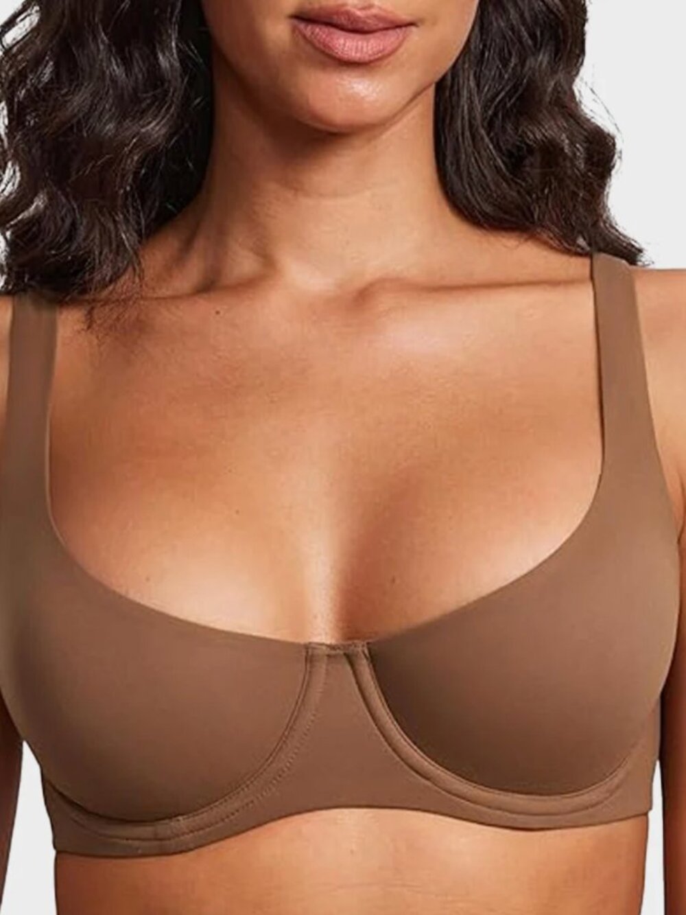 She Curve Underwire Support Seamless Unlined Balconette Bra 34D Brown